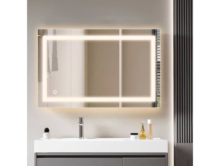 Miroir LED - HOMEWELL - 80 x 60 cm - Étanche IP44 - Interrupteur Tactile - Design Contemporain
