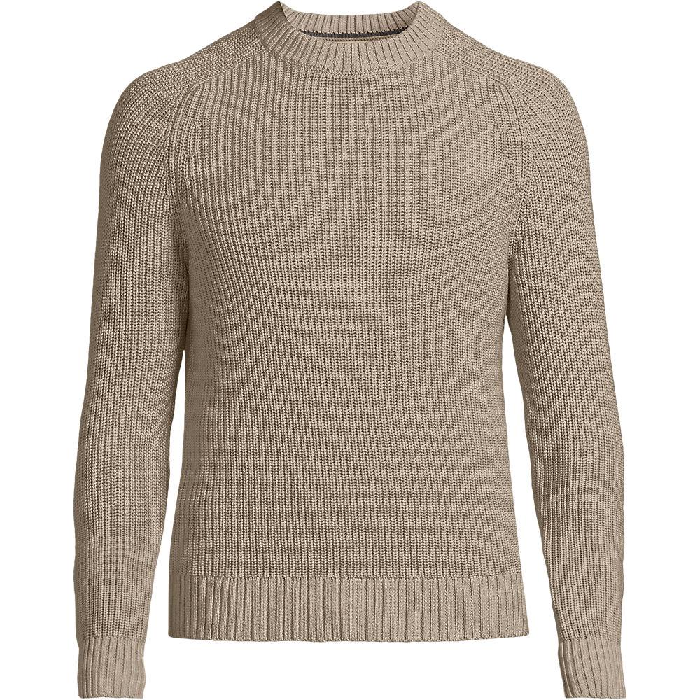 Drifter Strukturstrick-Pullover für Herren in Tall-Größe, Herren, size: tall, Elfenbein, Baumwolle, by Lands' End