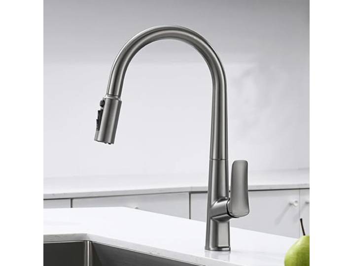 XJTNLB 3 Wege Küchenarmatur Küche Spültischarmatur mit Brause Osmoseanlage Trinkwasser Wasserhahn Dual-Mode-Einzelgriff aus Messing Pistolengrau