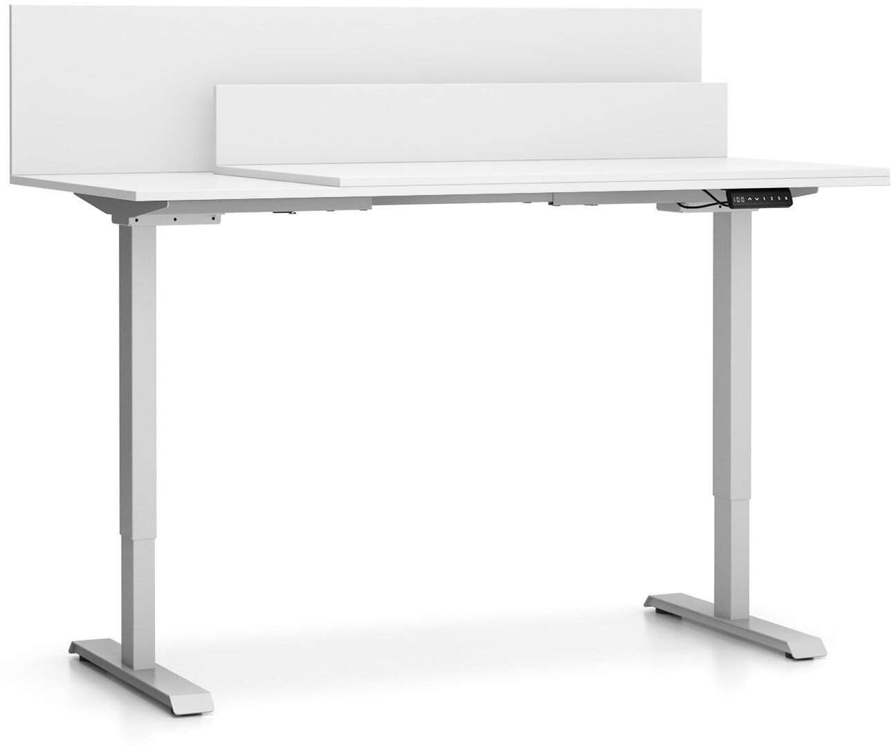 PLAN Büroschreibtisch SINGLE LAYERS, 160x80 cm, mit Schiebeplatte und Trennwänden, verstellbare Metallgestell, weiß