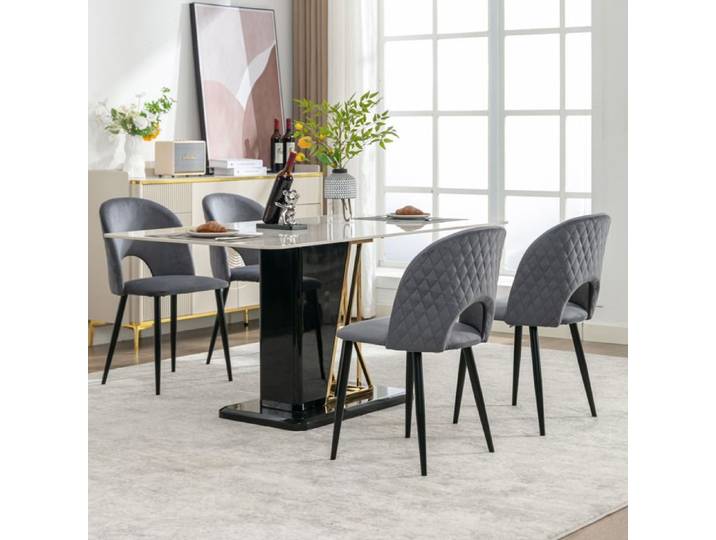 Chaise De Salle A Manger Lot De 4 En Velours Gris Chaise Design FloraGrace Pour Salle A Manger Pieds Reglables 44x47x84cm