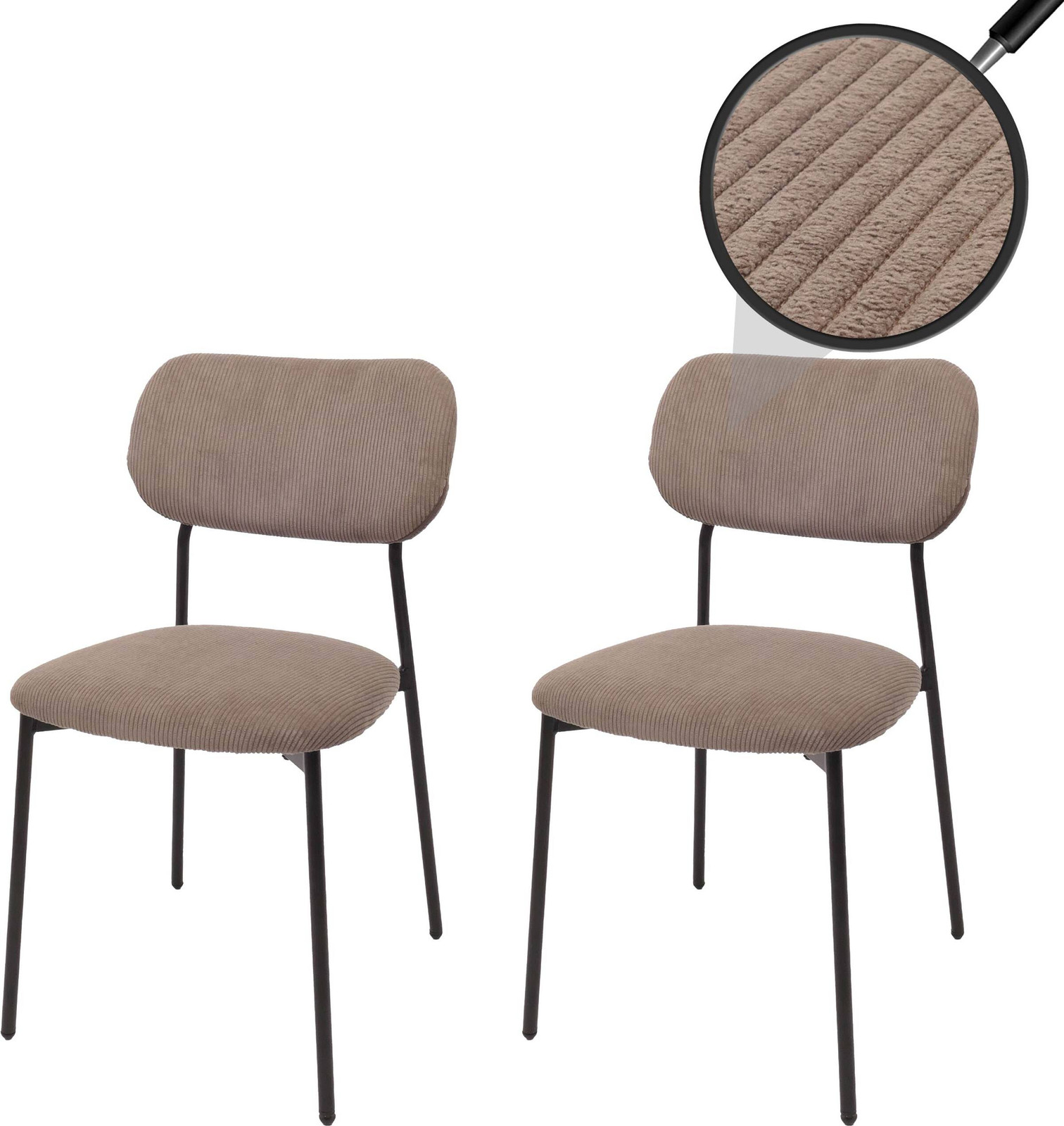 Mendler Set van 2 eetkamerstoelen HWC-O26, gestoffeerd textiel, metaal, taupe