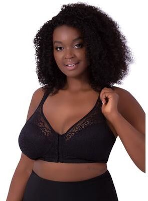Plus Size Women's The Lora - Back Smoothing Lace Front-Closure Bra by Leading Lady in Black (Size 44 B)