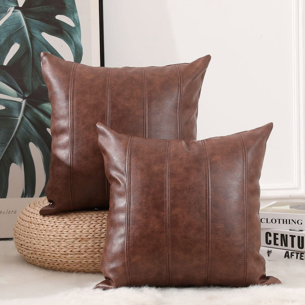 Set van 2 decoratieve kussenslopen van faux leer