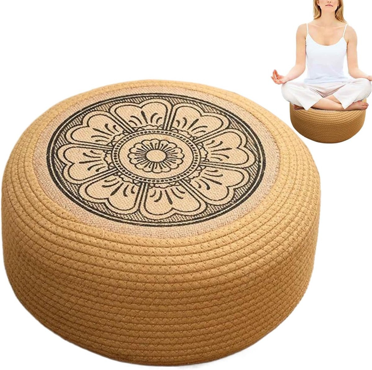 Handgeweven Rotan Outdoor Poef - Zwart - Diameter: 40 cm