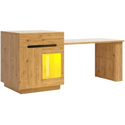 MODFU Ausziehbarer Esstisch mit Stauraum MDF Holzfarben 122-195x70x93,5 cm mit LED-Beleuchtung
