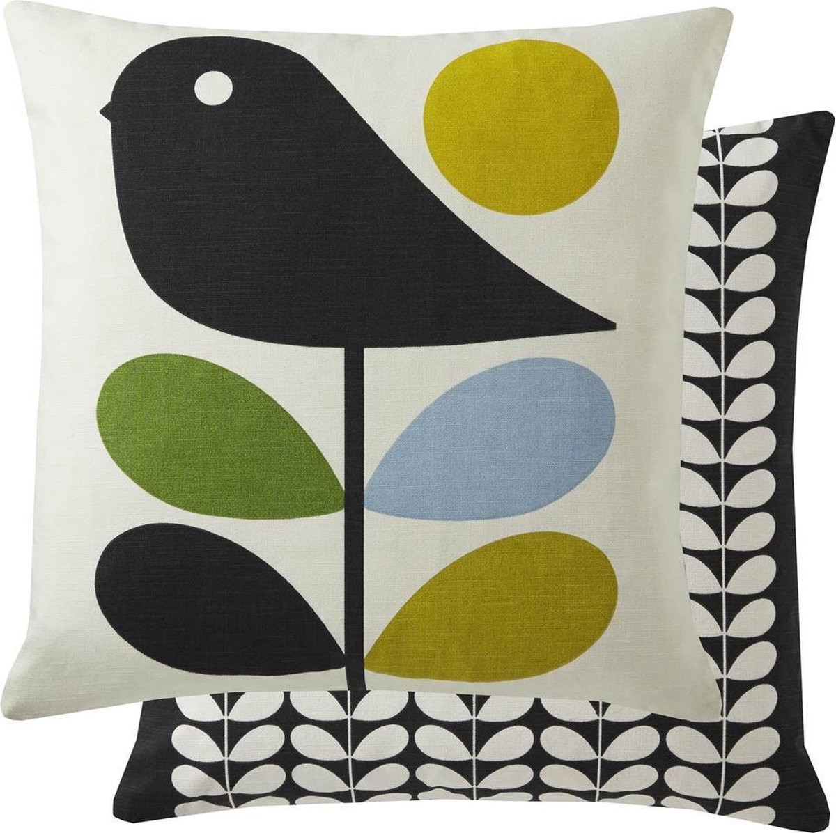 Orla Kiely Early Bird Duck Egg sierkussen met veren, 45 x 45 cm