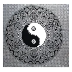 B&W Double Cotton Bedspread + Wall Hanging - Ying yang