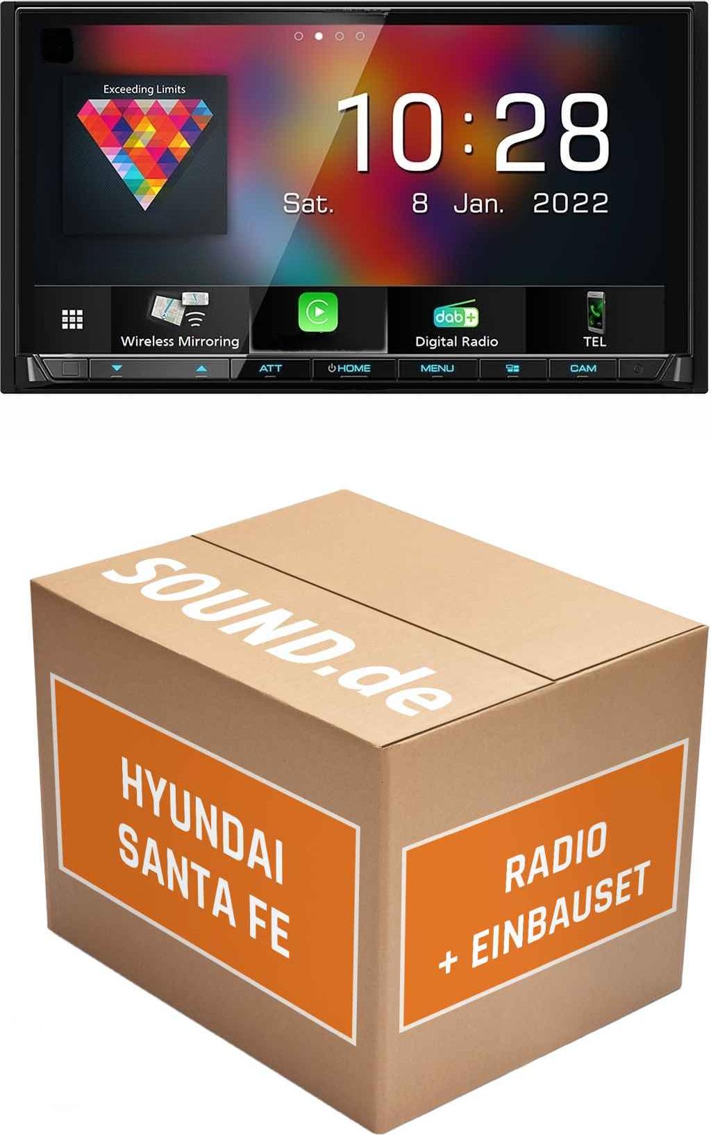 Autoradio Einbaupaket Kenwood DMX8021DABS passend für Hyundai Santa Fe CM + Radioblende 4 Knöpfe | (Wireless) Apple CarPlay (Wireless) Android Auto