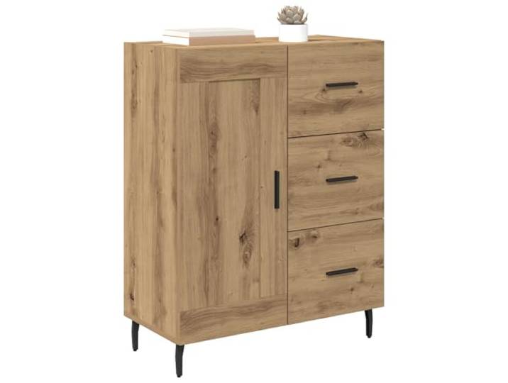 KTHLBRH Sideboard Eiche Handwerk 69,5 x 34 x 90 cm Technisches Holz und Eisen, 3 Kugellagerschubladen, 2 Einlegeböden, 1 Scharniertür, einfache Reinigung
