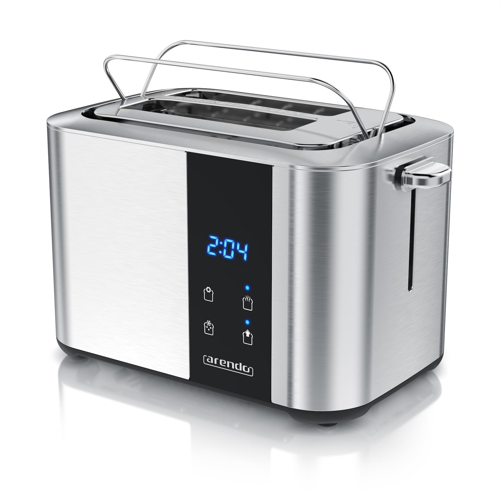 Arendo Toaster, Edelstahl, mit Brötchenaufsatz, Display & Touch, wärmeisoliert, verschiedene Schlitze