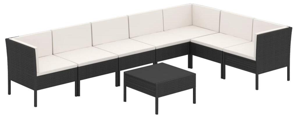 Loungeset, 8-teilig, Schwarz - Gartenmöbel aus Poly-Rattan - Mit Kissen