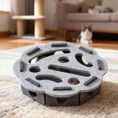 Uplift Essentials Interactive Felt Box Cat Tunnel With Plush Toy Ball For Indoor Exercise round Gray