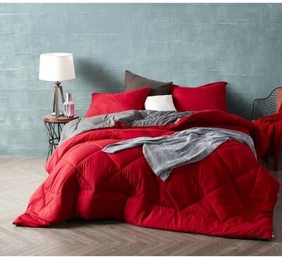 Byourbed BYB Cherry Red/Granite Gray Reversible Comforter - Oversized Bedding
