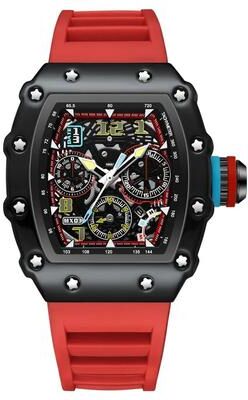 Inspire Select Barrel Hollow Luminous Men's Quartz Watch With Calendar Tonneau Sport Design red Tape