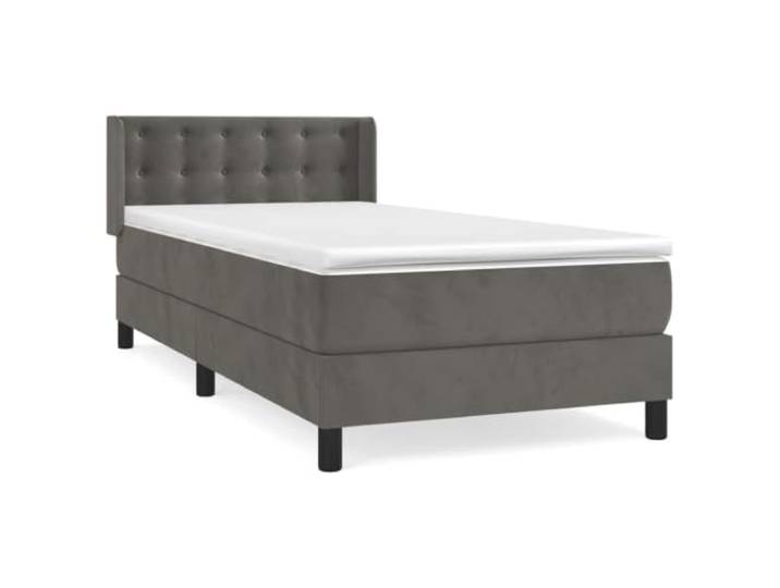 PUGYNBK Boxspringbett aus Samt, Dunkelgrau, 90 x 200 cm Verstellbares Kopfteil, Taschenfedern, mittlere Festigkeit, weicher Schutz