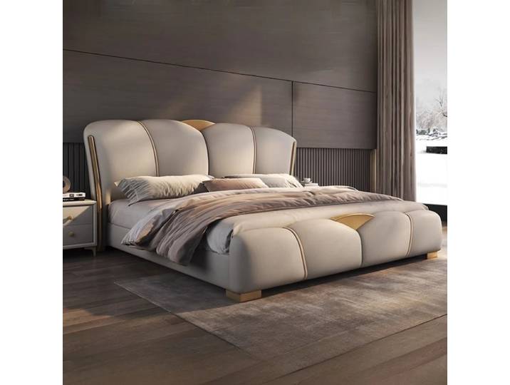 Cadre de lit double moderne 180x200cm avec tête de lit, pour chambre principale, lit king size, lit double, en similicuir, mobilier de chambre à coucher