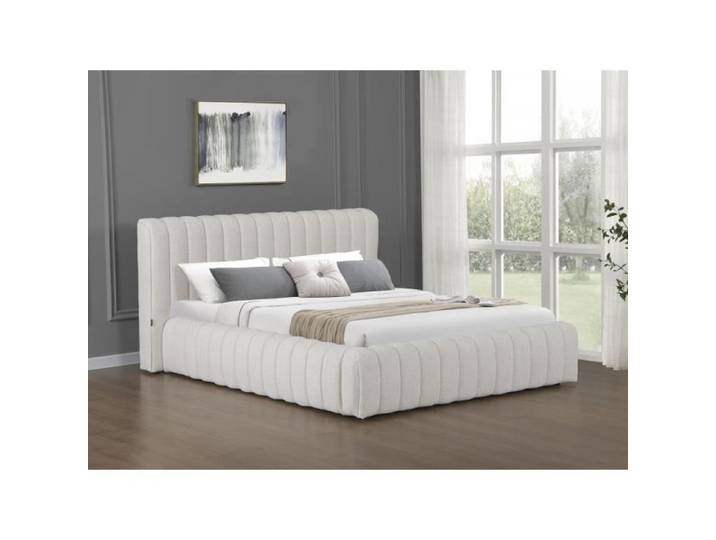 Lit double en tissu avec coffre  Tignes  - 160 x 200 cm - Beige