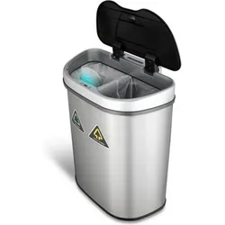 Rijoka Sensor Mülleimer 70L - mit 2x 35L Fächern - Edelstahl - Mülltrennung – Soft Close – Fingerabdruck frei – Modern Design