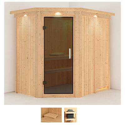 Sauna KARIBU "Swantje", beige (naturbelassen), ohne Ofen, (ohne Ofen), Saunen, ohne Ofen