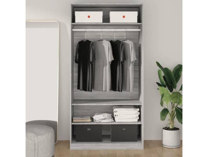 Garde-robe - ESTINK - 100x50x200 cm - Bois d'ingénierie - 2 portes - Sonoma gris
