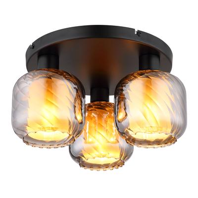 GLOBO LIGHTING Deckenleuchte "XIA", gold (schwarz), 1 Stk., Leuchten, Deckenlampe/Metall/Glas rauchfarben/Wohnzimmer/Flur, Deckenleuchte