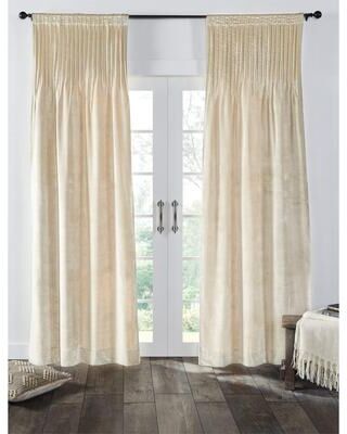 Cottage Home Lia Velvet Pleated Curtain, Ivory, 96
