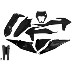 UFO, Motorrad Zubehör, Kunststoff-Set (Komplettset) mit Teleskop-Stossdämpfer-Schutz für KTM EXC 125 '20-'21, EXC