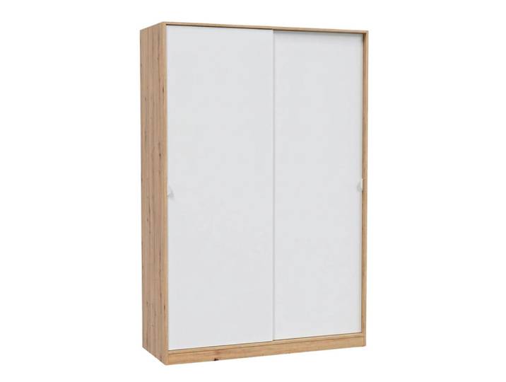 Calicosy Schrank mit 2 Schiebetüren, Holzoptik und Weiß 120/200/50 cm, 120x200x54 cm, Schlafzimmer, Kleiderschränke, Drehtürenschränke