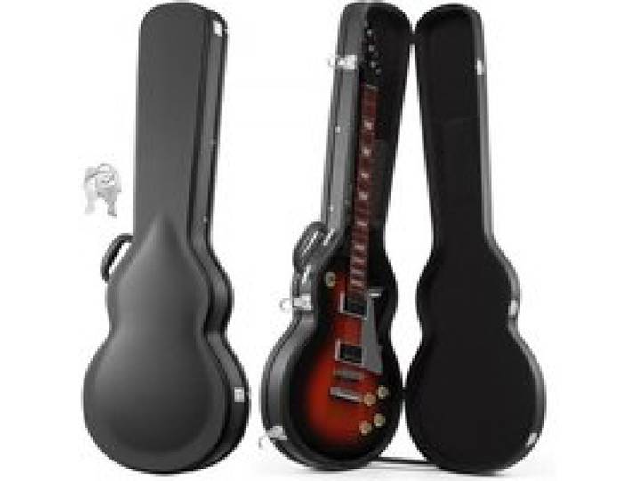 VEVOR E-Gitarrenkoffer für 39-Zoll-Les-Paul-Gitarren 108 cm Harschalenkoffer, Gitarrenkoffer aus Holz mit Schloss, Schaumstoffeinlage, Schlüsseln, Zubehörfach, Hartschalen-Formkoffer Schwarz