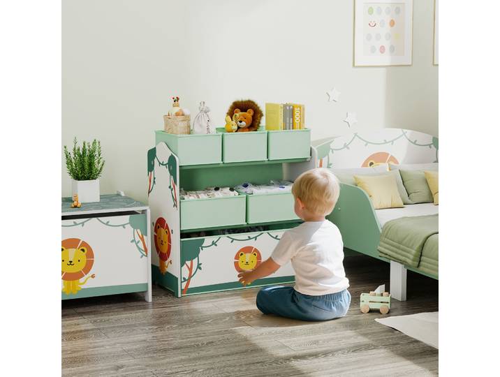 AIYAPLAY Étagère Enfant 3 Niveaux avec 6 Boîtes Tissu Vert