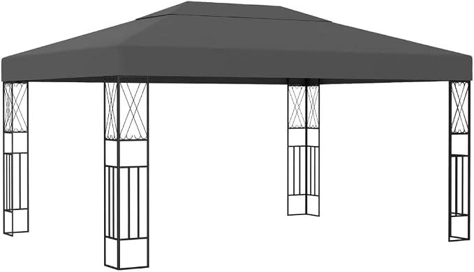 Pavillon 3x4 m Anthrazit, Großer Gartenpavillon mit Dachlüftung und Deko-Stahlrahmen, Stabiles Partyzelt für Garten, Terrasse und Grillabende im Außenbereich