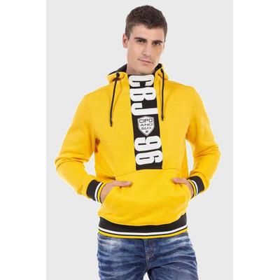 Kapuzenpullover CIPO & BAXX "Sweatshirts", Herren, Gr. M, gelb, Jersey, 70% Baumwolle, 30% Polyester, bedruckt, regular fit, Pullover Kapuzenpullover, mit Markenprint