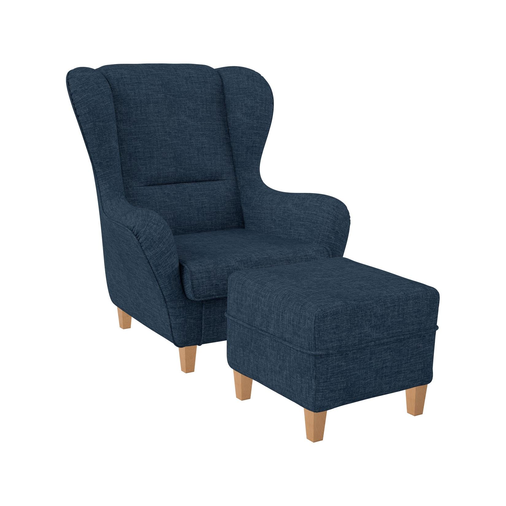 Supellex Sofia Ohrensessel mit Hocker Design Vienna Dunkelblau