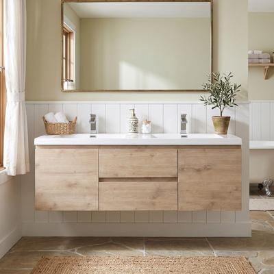 JimsMaison Wood Melamine with Resin & Calcium Carbonate Integrated Sink Wall-Mounted Bathroom Vanity, Pre-assembled
