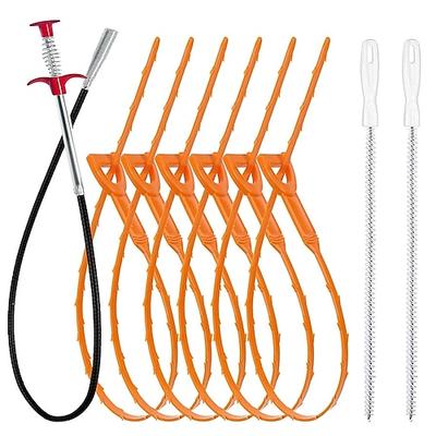 Hakenset für die Kanalreinigung von Küchenspülen, 90 cm langer Abflussreiniger (1 Stück), 63 cm lange Abflussspirale mit Haarentferner (6 Stück) und Reinigungsbürste (2 Stück),