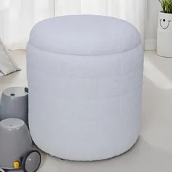 Sitzhocker FineBuy Stoffhocker mit Stauraum 40 cm Weiß rund abnehmbarer Deckel