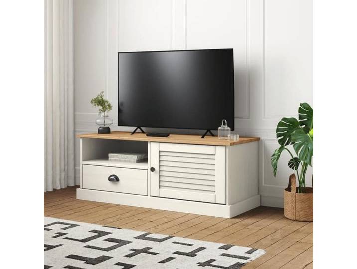 Maison Meuble TV VIGO blanc 106x40x40 cm - bois mass Meuble TV VIGO blanc 106x40x40 cm - bois massif de pin 87221