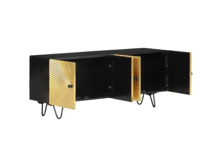 KGHERMDF TV-Schrank Massivholz Mango 110x30x45 cm Stauraum mit Türen, Stabile Oberplatte, Einzigartige Holzmaserung, Für Wohnzimmer