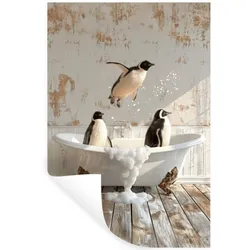 WANDTATTOO Vintage - Pinguin - Badewanne - Schaumstoff Wandbild 40x60 cm