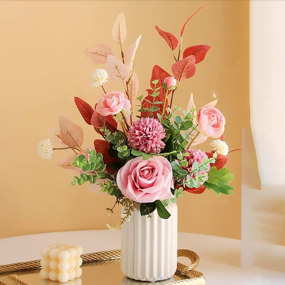 Onderhoudsvrij boeket kunstbloemen met vaas voor binnenhuis decoratie