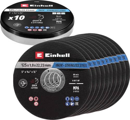 Einhell 711442 Trennscheiben-Set 125mm 10 St. Metall, Edelstahl, Stahl, Blech