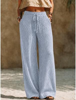 LightInthebox Women's Culottes Wide Leg Wide Leg Chinos Vacation Vintage Fashion Full Length Medium Waist Plain Texture Wide Leg Comfort Comfortable High Elasticity Casual Daily Vacation Blue Dark Fuchsia Spring