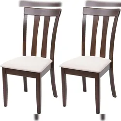 Décoshop26 - Set aus 2 Esszimmerstühlen aus massivem dunkelbraunem Holz mit cremefarbenen Stoffsitzen CDS04465