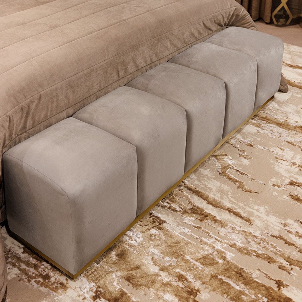 Dove Grey Luxury Velvet & Gold Upholstered Bench, King