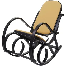 Schaukelstuhl Gallarate, Schwingsessel Fernsehsessel, Massiv-Holz ~ Walnuss-Optik, Stoff/Textil gelb