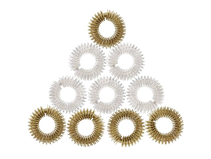 Wohltuende Akupressur-Ringe für Fingermassage, gold- und silber, 10er-Set
