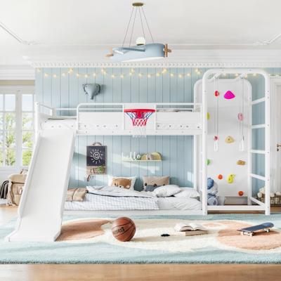 Telepassa Metal Loft/Bunk Bed with Basketball Hoop,Climbing Wall