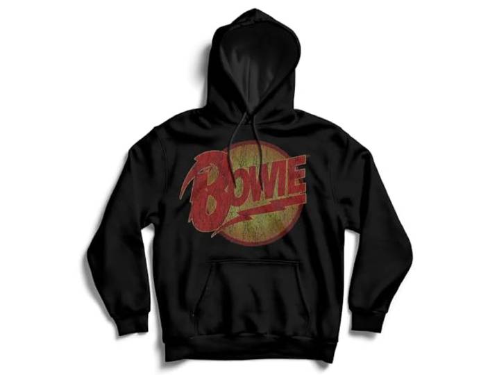 David Bowie Vintage Diamond Dogs Officiële Logo Hooded Sweatshirt Houtskool, Zwart, M