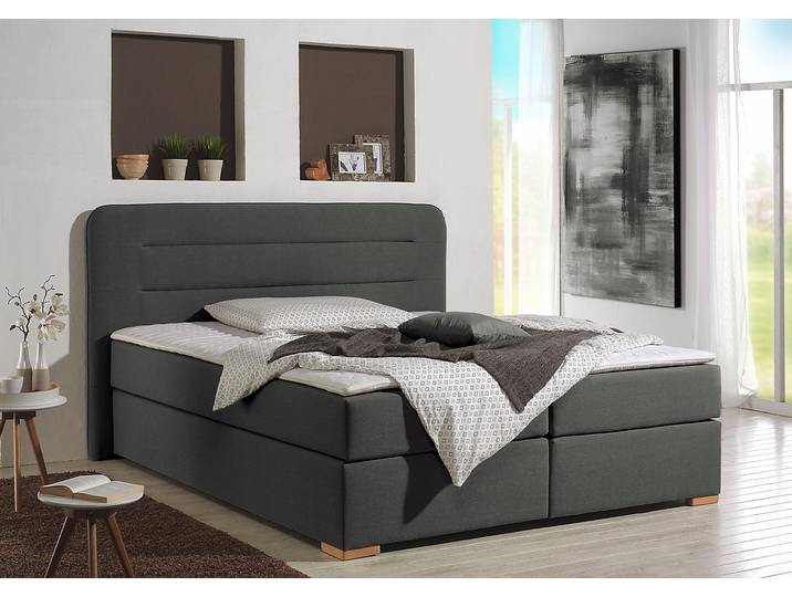 Boxspringbett, 220x208 cm, Strukturstoff, Anthrazit, Topper & Steppung, Klassisch, Home-affaire